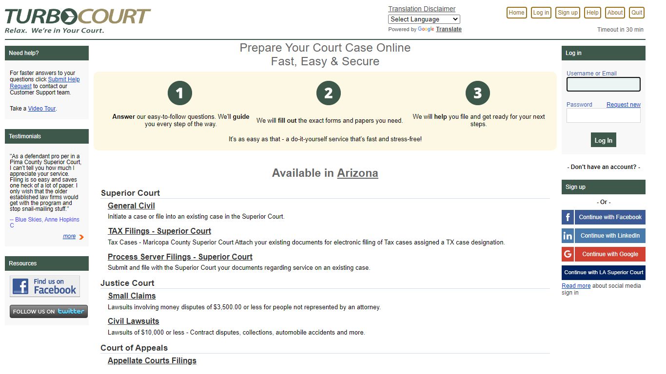 TurboCourt - Legal Paperwork Assistance - Arizona