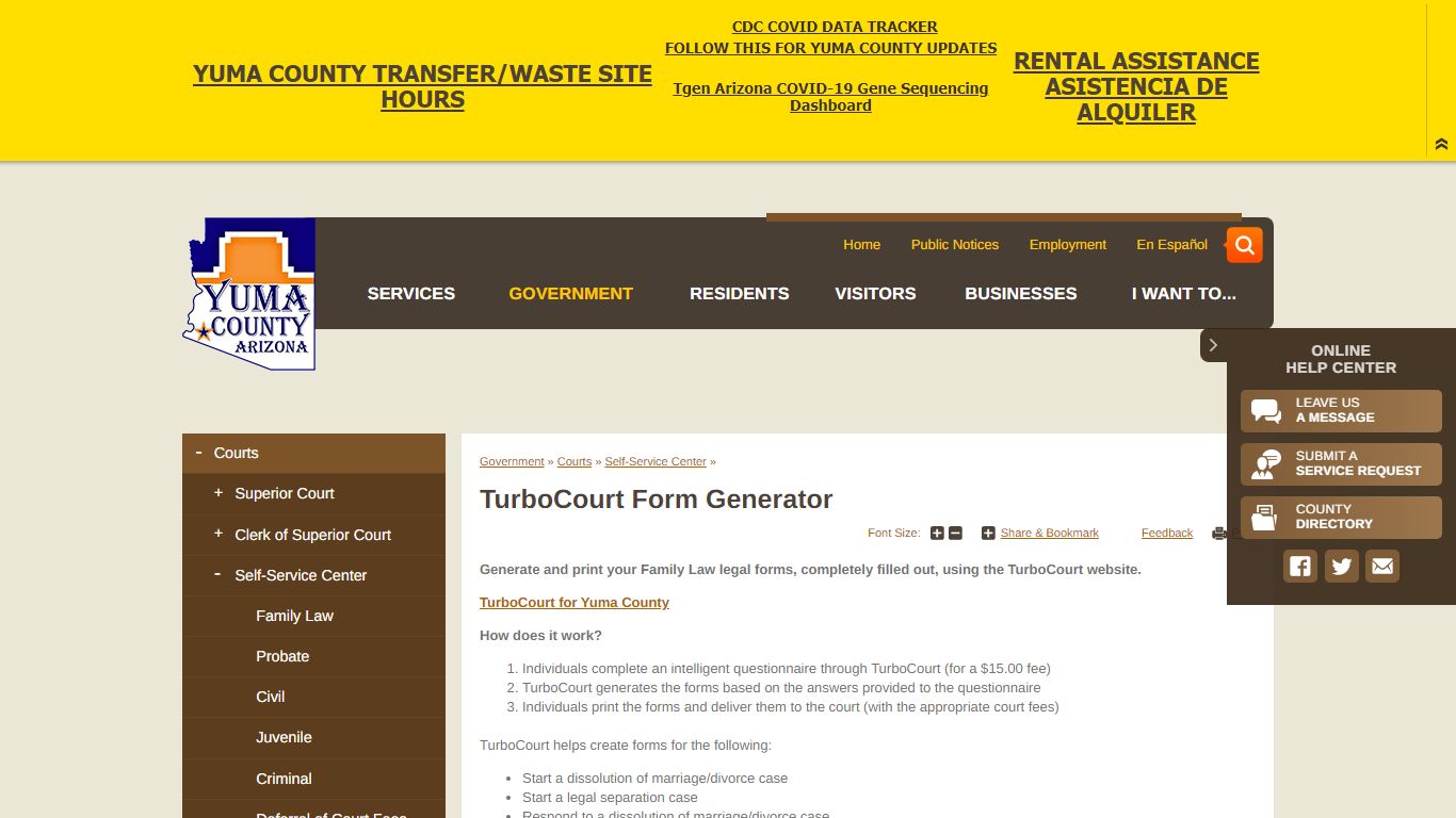 TurboCourt Form Generator | Yuma County